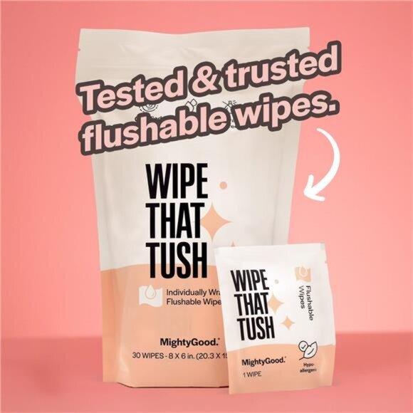 Flushable Wipes Travel Pack 30 Count Hypoallergenic Aloe Moist Toilet Wipes - Picture 7 of 8